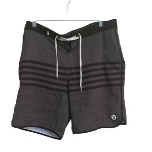 Vuori Mens Cruise Board Shorts Charcoal Grey Geometric Stripe Swim Trunks 32